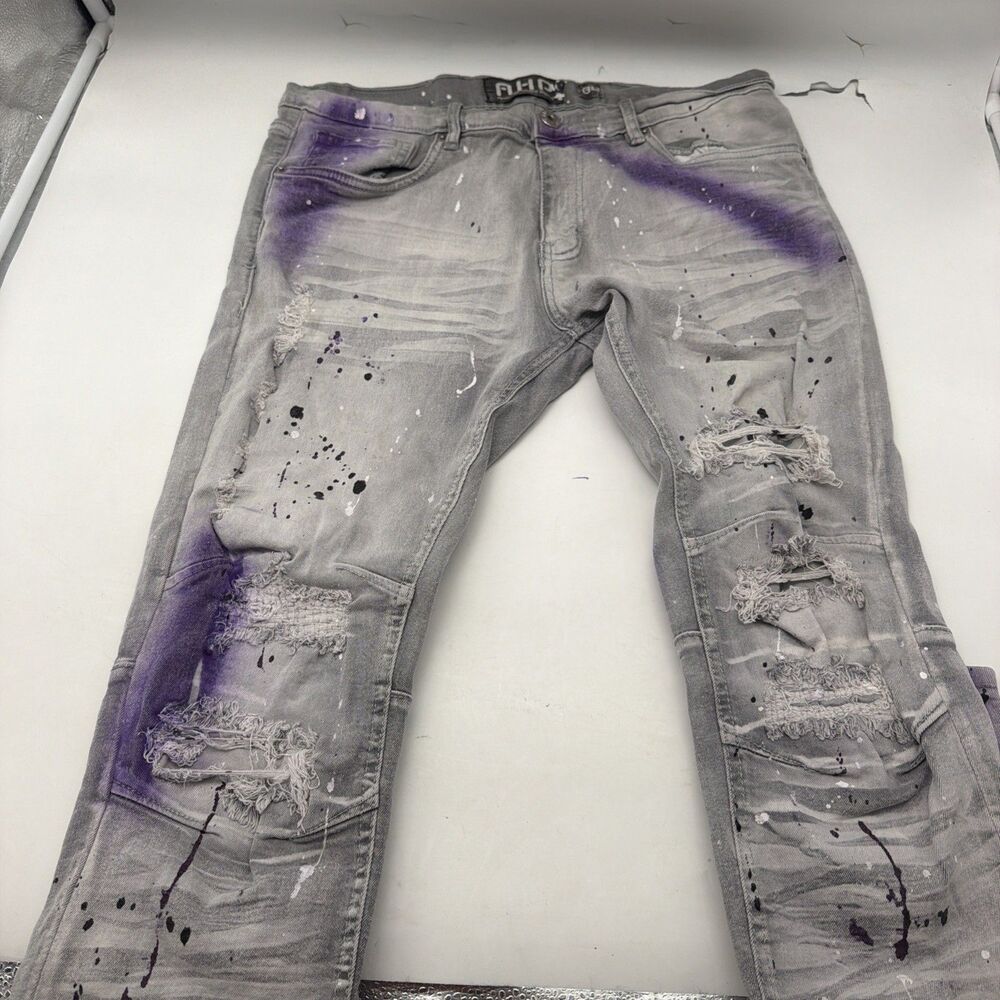 Another Hype Piece Jeans Mens 34x32 grey Light Wash Skinny Distressed Denim